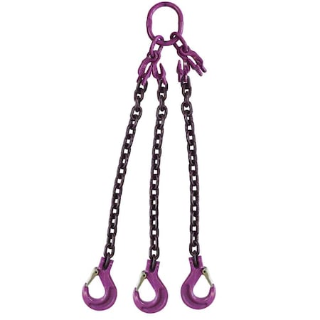 Us Cargo Control 5/8" x 10' - Adjustable 3 Leg Chain Sling w/ Sling Hooks - Grade 100 58G100TOSA-10